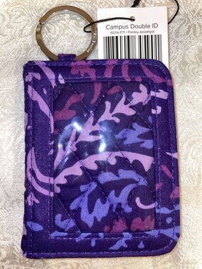Vera Bradley Putple Paisley Amethyst Campus Double ID Holder with Key Ring